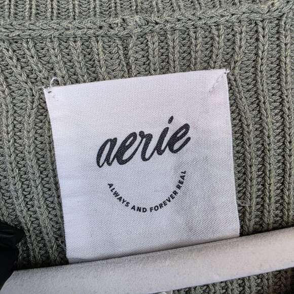 Aerie Sweater Womens XS Green White Stripe V Neck Balloon Sleeve Pullover Knit - Picture 4 of 10